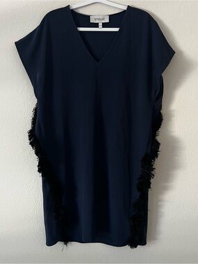 10 Crosby Derek Lam Navy Dress w/ Black Fringe Trim Sz 0